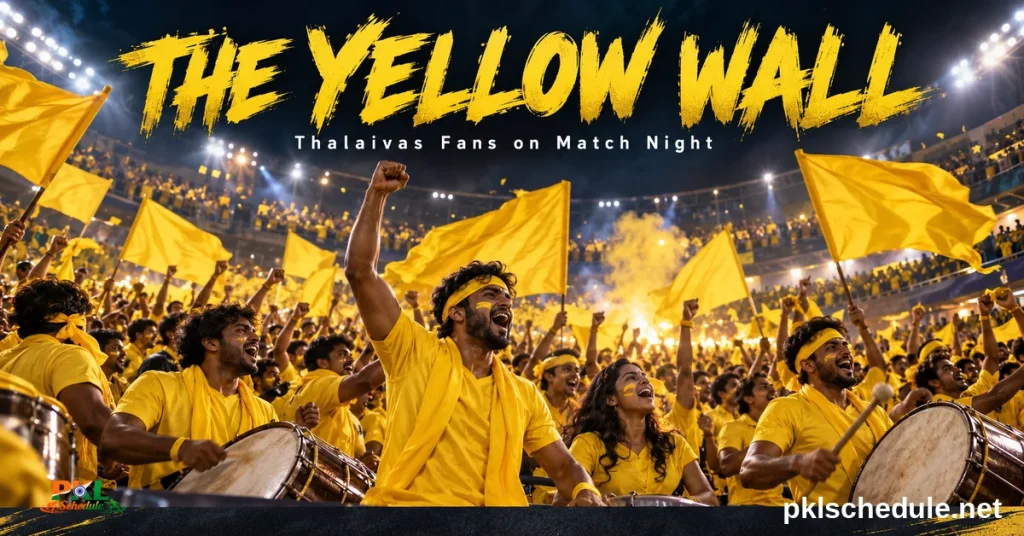 Tamil Thalaivas fans on match night — the yellow wall